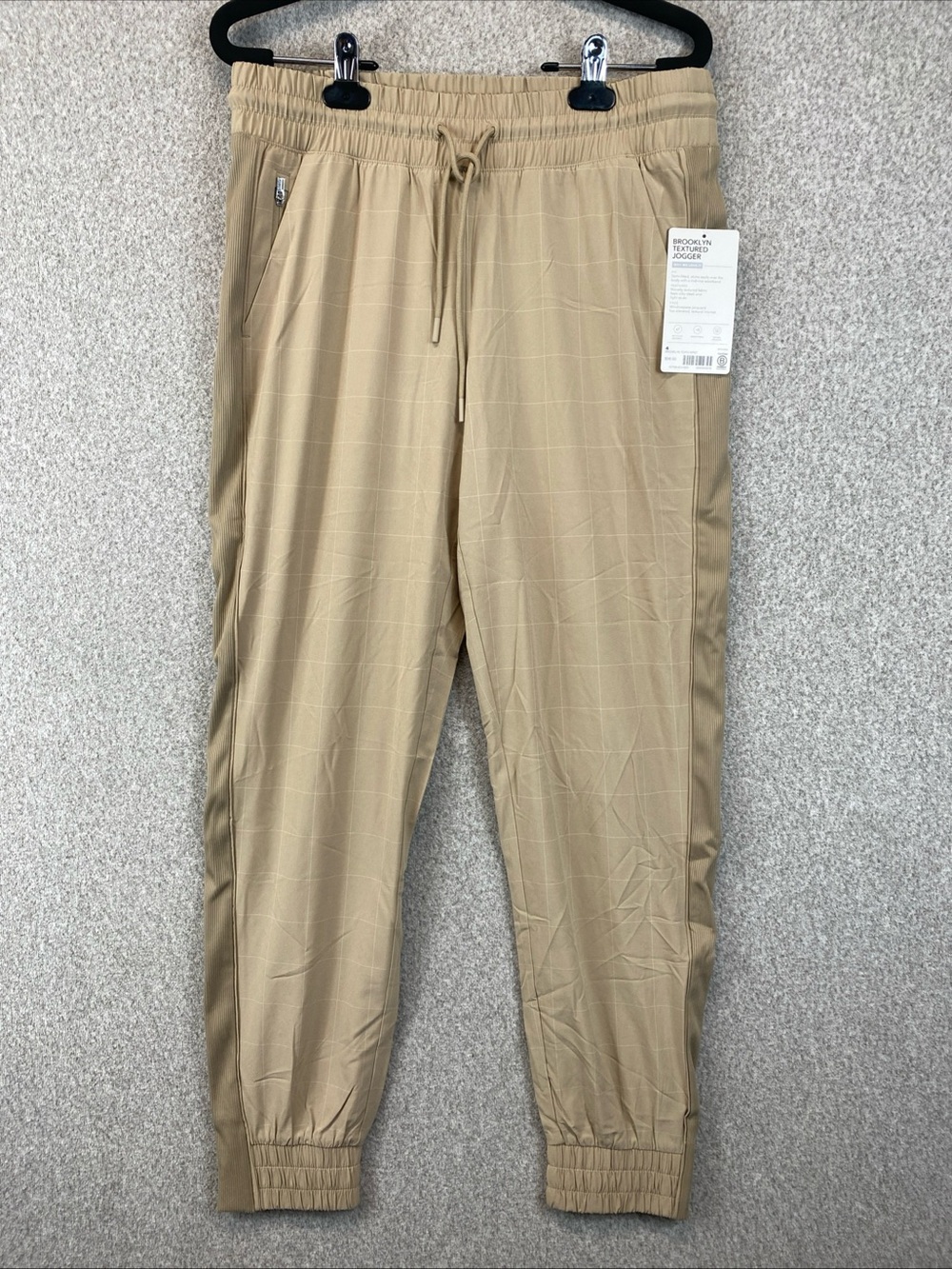 Athleta Brooklyn Textured Jogger Pant Womens Size 4 Tan Plaid Check